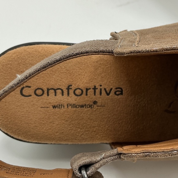 Comfortiva Finella metallic beige leather open toe slingback size 7.5 - Picture 2 of 9